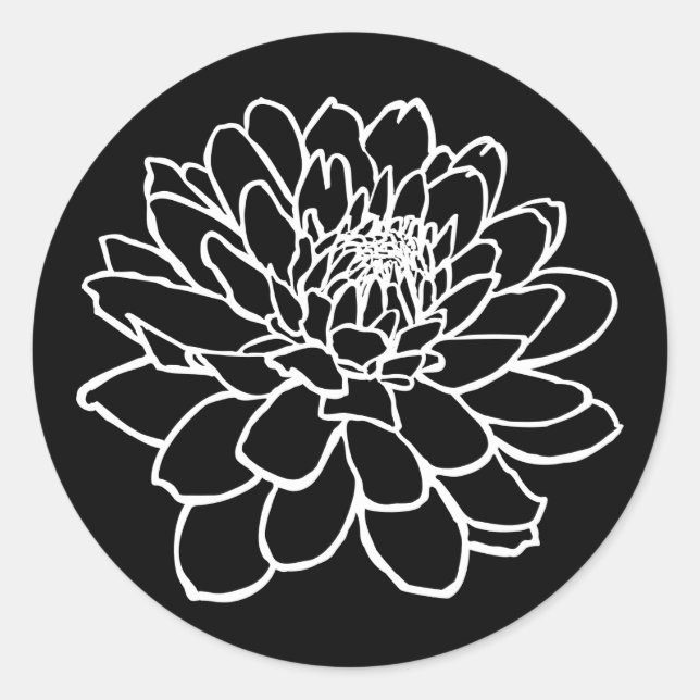 Sticker Rond Dessin Chrysanthemum - Blanc sur noir (Devant)