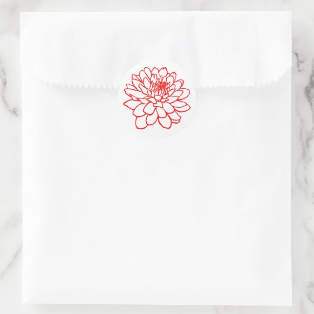 Sticker Rond Dessin Chrysanthemum - Rouge sur blanc (Sac)