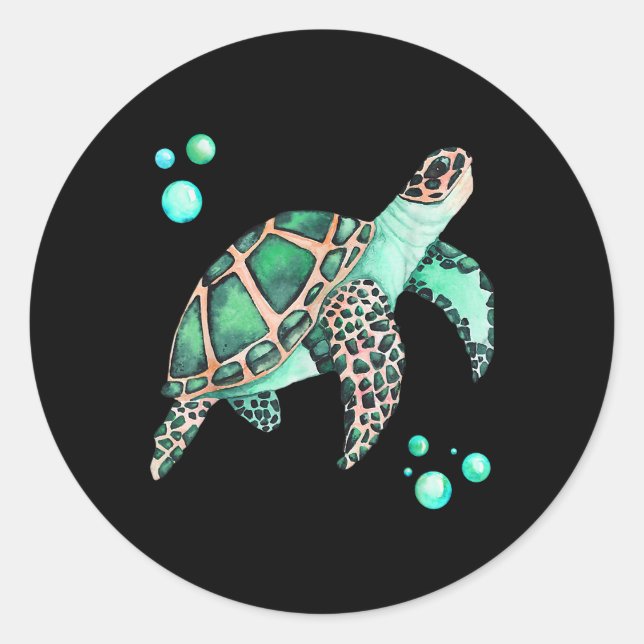 Sticker Rond Dessin d'aquarelle de grande tortue de mer Art 408 (Devant)
