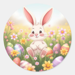 Sticker Rond Dessin d'aquarelle doux lapin de Pâques