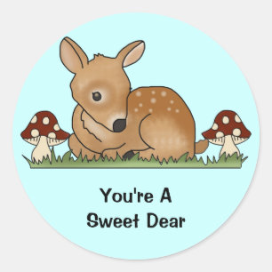 Sticker Rond Dessin d'art de Deer Fawn Dessin de Champignons Na