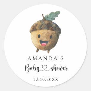 Sticker Rond Dessin d'automne sur le Baby shower des glands