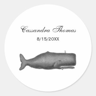 Sticker Rond Dessin de baleine vintage du 19e siècle N