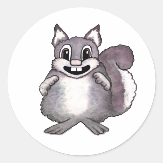 Sticker Rond Dessin de bande dessinée d'écureuil heureux  (Devant)