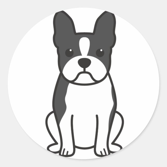 Sticker Rond Dessin de Boston Terrier Dog (Devant)