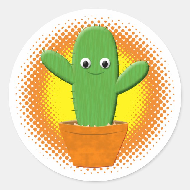Sticker Rond Dessin de cactus de dessin de carton mignon (Devant)