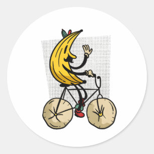 Sticker Rond Dessin de cartoon de motard à la banane drôle