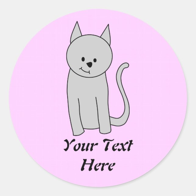 Sticker Rond Dessin de chat gris. (Devant)