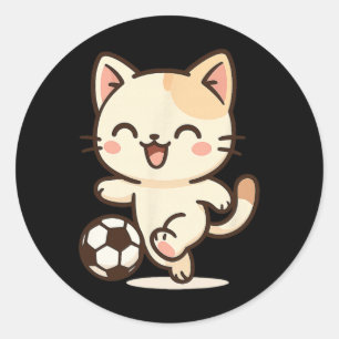 Sticker Rond Dessin de chat kawaii de football. Illustration d'