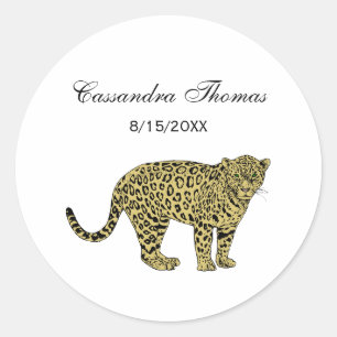 Sticker Rond Dessin de chat tacheté vintage léopard guépard