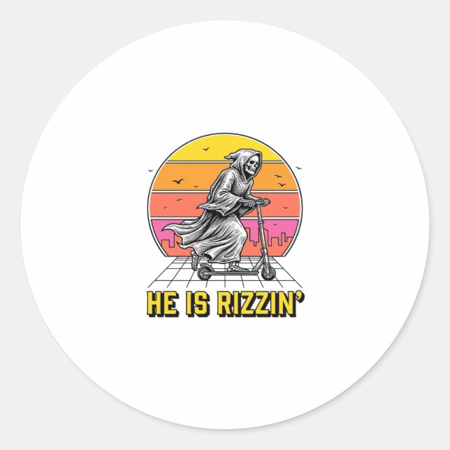 Sticker Rond Dessin de chemise de scooter de moissonneur drôle  (Devant)
