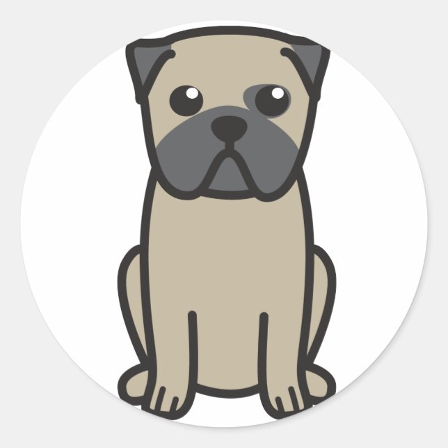 Sticker Rond Dessin de chien carlin (Devant)