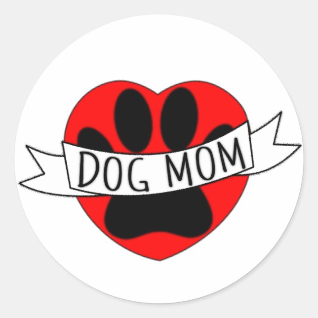 Sticker Rond Dessin De Chien Maman Paw Et Red Heart (Devant)