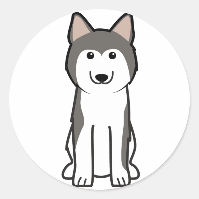 Sticker Rond Dessin de Chien Sibérie Husky (Devant)