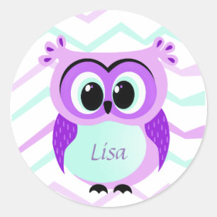 Sticker Rond Dessin de chouette violette et lilas