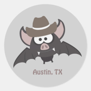 Sticker Rond Dessin de Cowboy Bat d'Austin Texas Cube