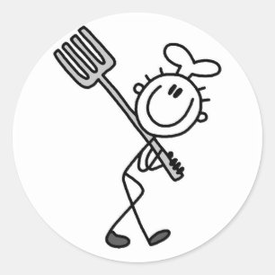 Sticker Rond Dessin de cuisinier bonhomme allumette avec T-shir