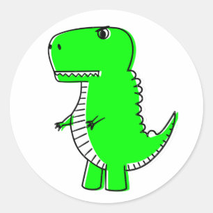 Sticker Rond Dessin de dinosaure vert mignon