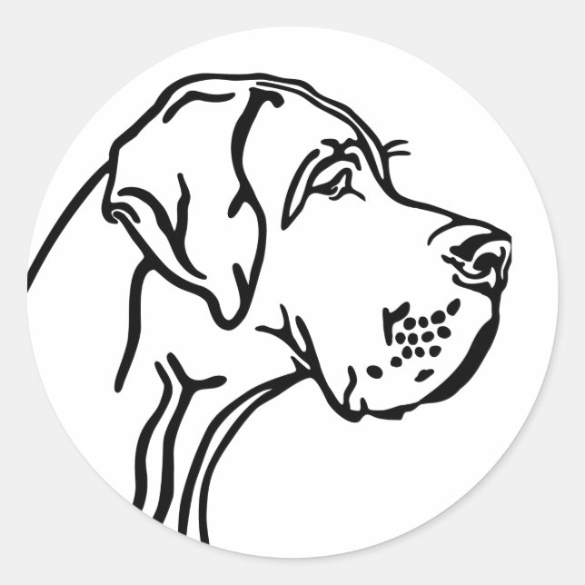 Sticker Rond Dessin de Dogue Allemand (Devant)