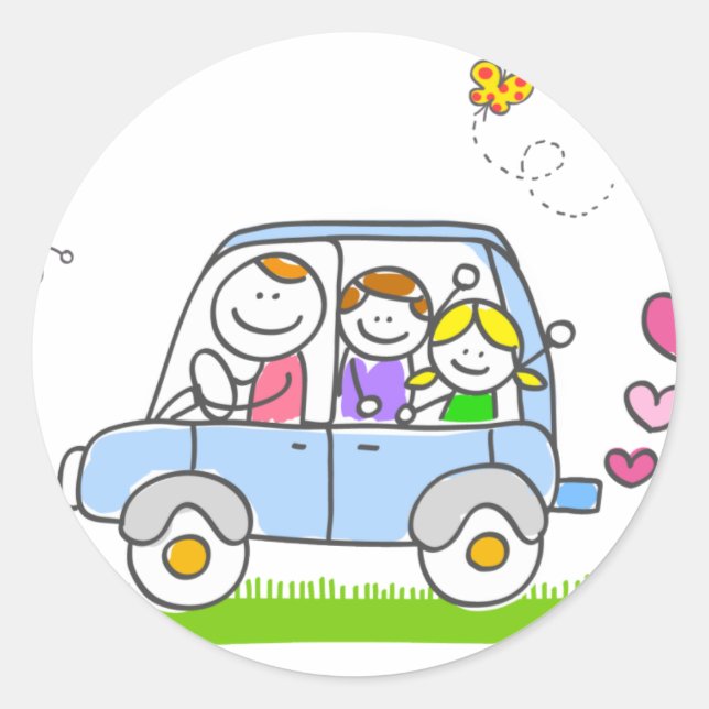 Sticker Rond dessin de famille heureux (Devant)