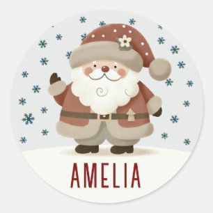 Sticker Rond Dessin de flocons de neige du Père Noël mignon pou