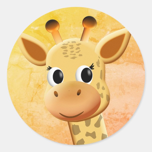 Sticker Rond Dessin de Giraffe Bébé mignonne (Devant)