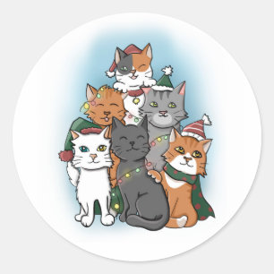 Sticker Rond Dessin de groupe de chats caricaturés