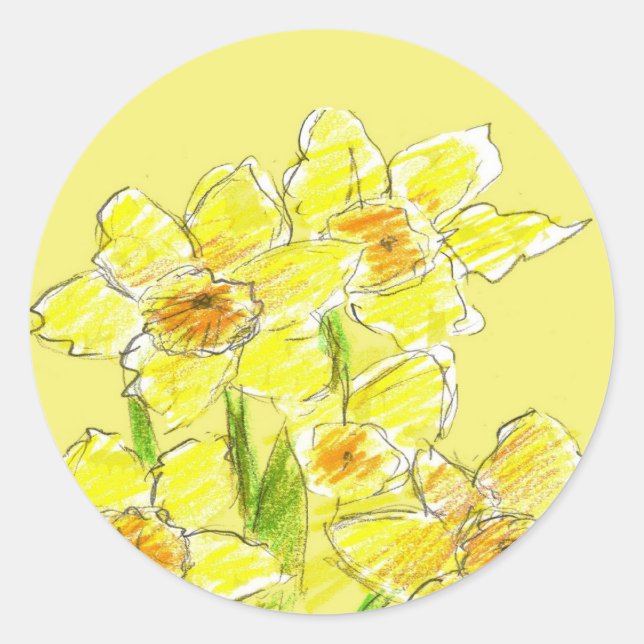 Sticker Rond Dessin de jonquille jaune Aquarelle Fleurs de prin (Devant)