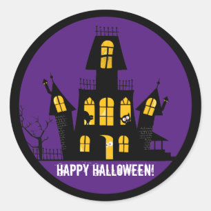 Sticker Rond Dessin de la maison hantée d'Halloween éffrayant