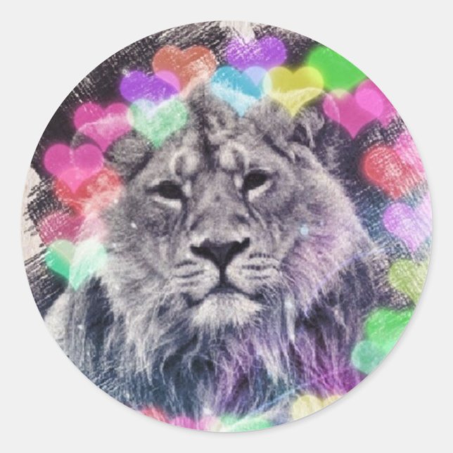 Sticker Rond Dessin de Lion Heart Bokeh Art numérique (Devant)