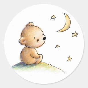 Sticker Rond Dessin de l'ours de nounours mignon observant