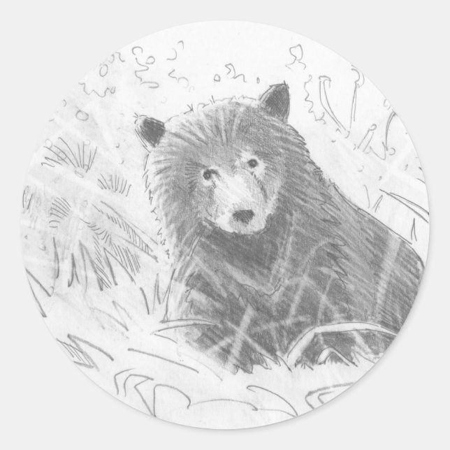 Sticker Rond Dessin de l'ours grizzli (Devant)