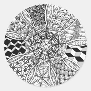 Sticker Rond Dessin de mandala en noir et blanc