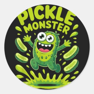 Sticker Rond Dessin de monstre cornichon drôle de dessin animé