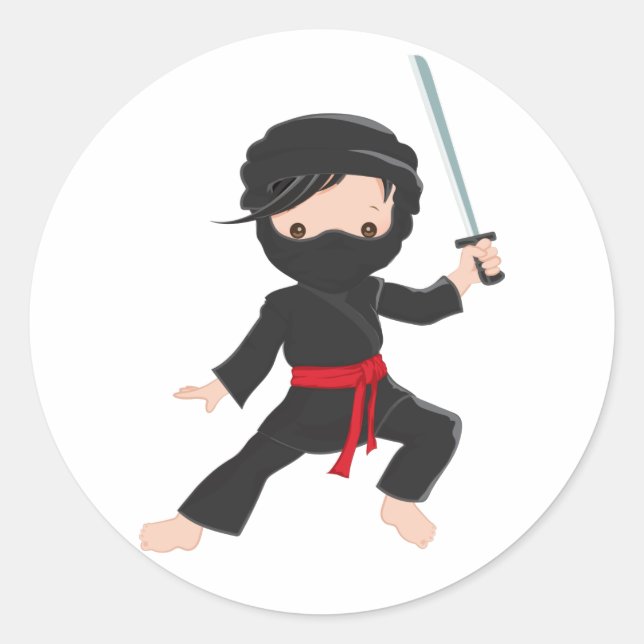 Sticker Rond Dessin de Ninja (Devant)