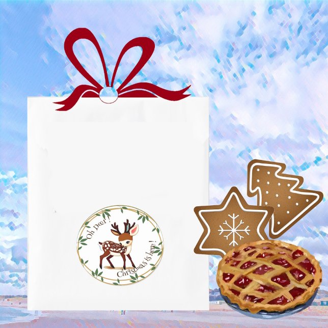 Sticker Rond Dessin de Noël de Noël de l'enfant (Fun Cute Deer Cartoon Green Wreath Christmas Kid's Classic Round Sticker)