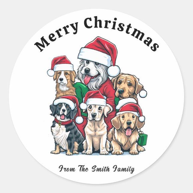 Sticker Rond Dessin de Noël du chien mignon (Devant)