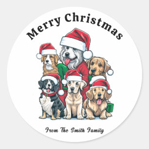 Sticker Rond Dessin de Noël du chien mignon
