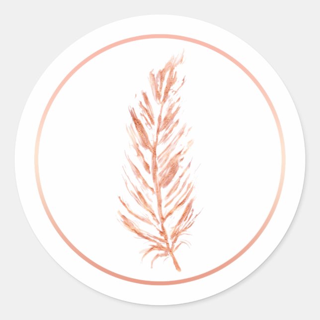 Sticker Rond Dessin de plume de couleur rose or faux (Devant)