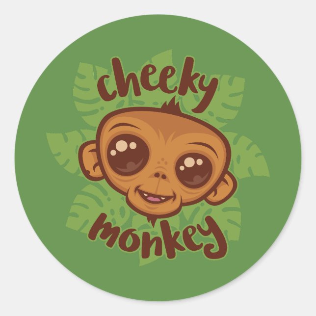 Sticker Rond Dessin de primate de singe mignon (Devant)