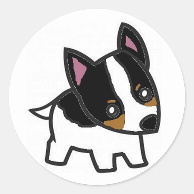 Sticker Rond dessin de rat terrier blanc et noir et tan (Devant)