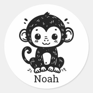 Sticker Rond Dessin de Singe Bébé mignon - Kawaii Nursery Art