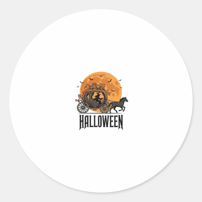 Sticker Rond Dessin de sorcière de calèche de citrouille Hallow (Devant)