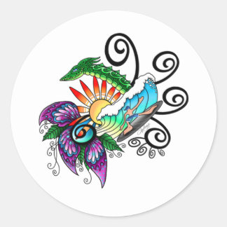 Sticker Rond Dessin de Surfer Dude
