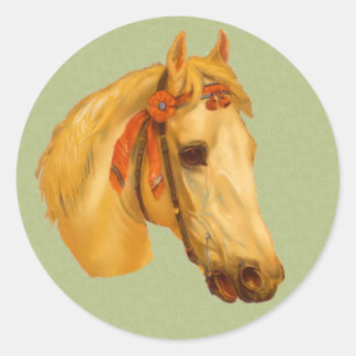 Sticker Rond Dessin de tête de cheval Palomino d'Art vintage