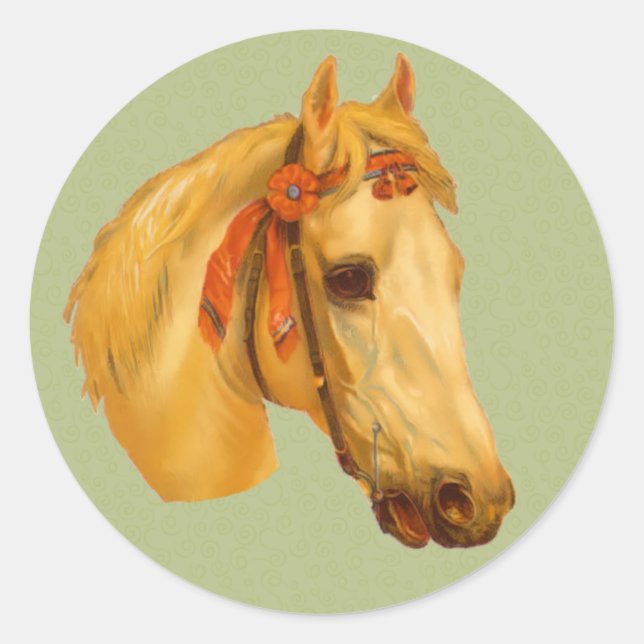 Sticker Rond Dessin de tête de cheval Palomino d'Art vintage (Devant)