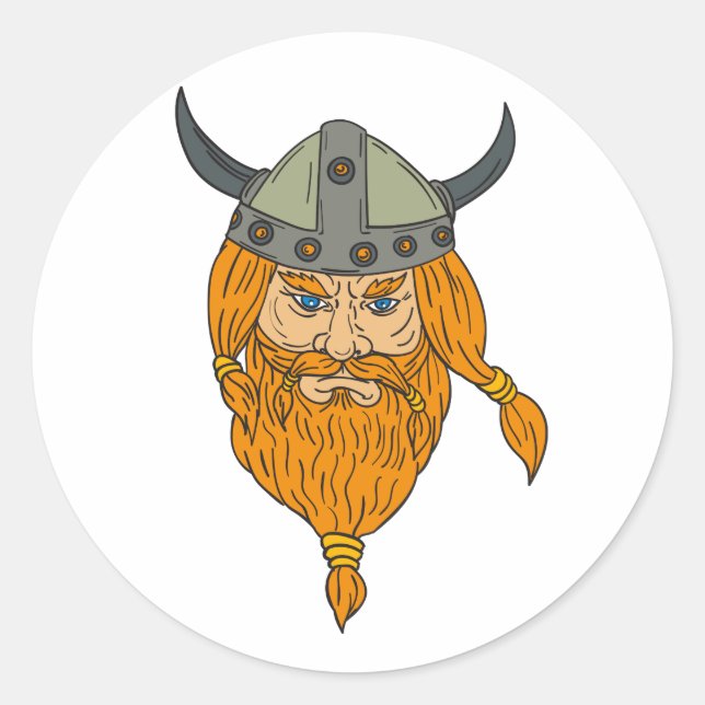 Sticker Rond Dessin de tête du guerrier Norseman Viking (Devant)