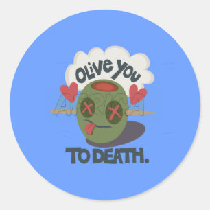 Sticker Rond Dessin de visage drôle "Olive My Heart" fantaisist