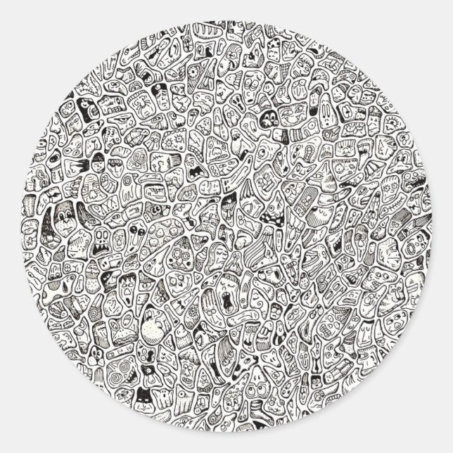 Sticker Rond Dessin de visages de dessin animé drôles (Devant)
