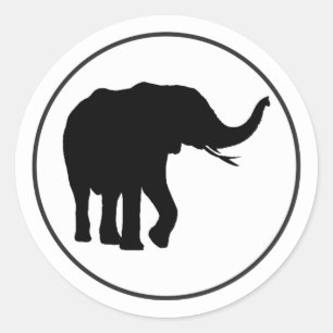 Sticker Rond Dessin d'éléphant noir en cercle blanc